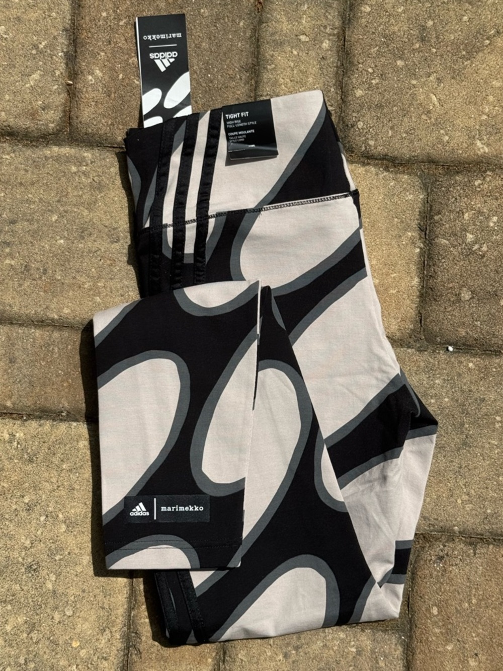 Adidas x Marimekko Leggings NWT Black White Print High Rise Tight Fit Large